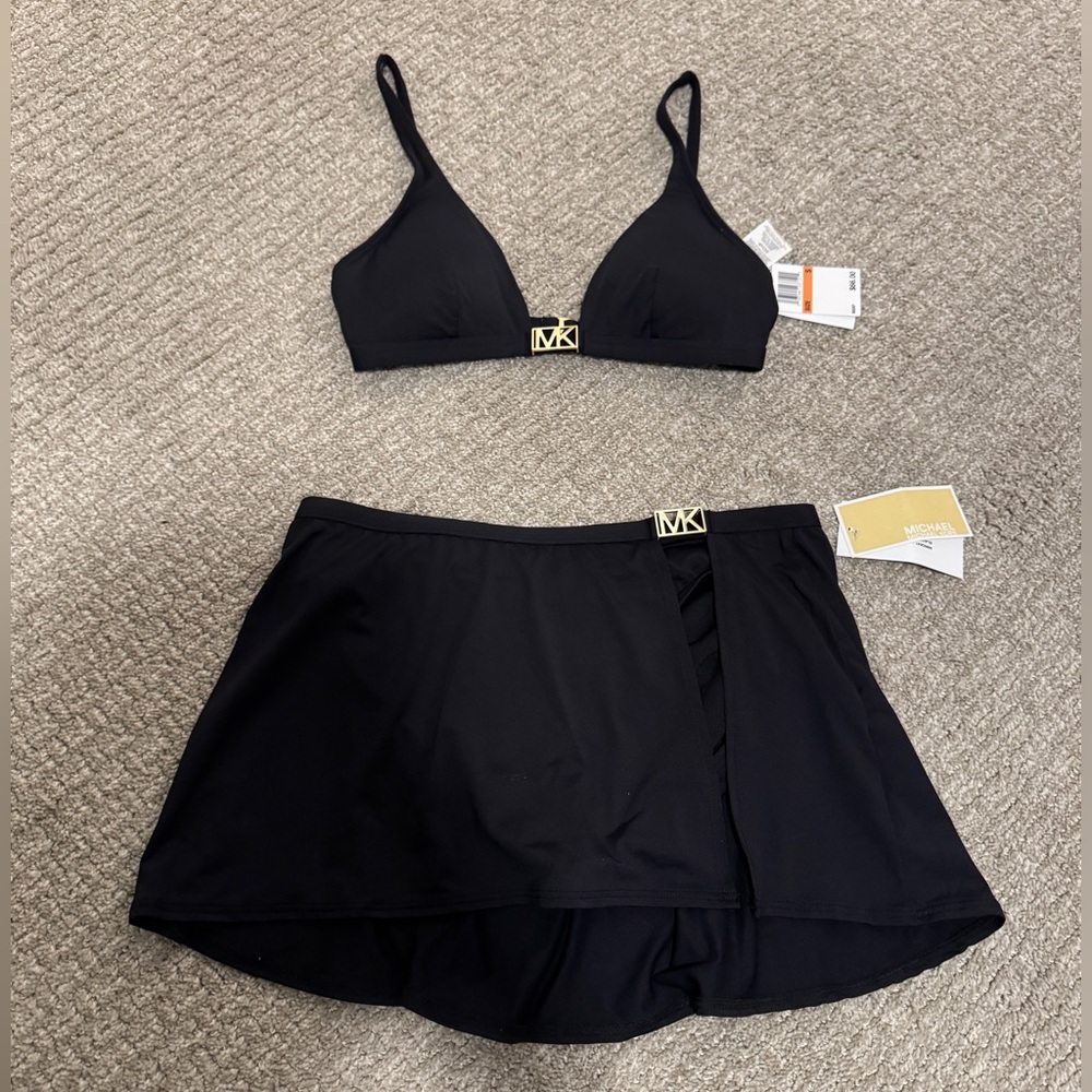 Michael Kors: Black Bikini Set with Gold Accents